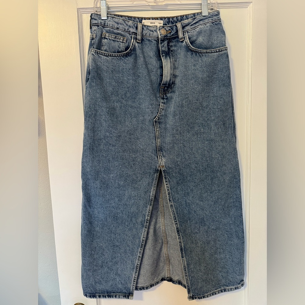 Mango Blue Denim Midi Skirt